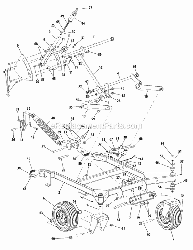Deck Frame And Lift Handle Diagram and Parts List for FMZ50 17AF4BFP010, 17AF4BFP210, 17AF4BFP009, 17AF4B Cub Cadet Lawn Mower